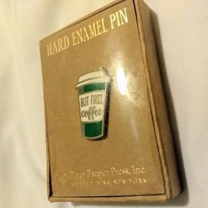But first, coffee! Enamel pin